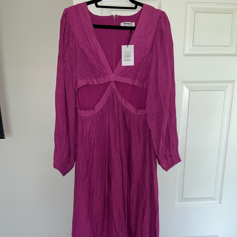 SHOWPO Paige Maxi- Side Cutout Balloon Sleeve Dress in Orchird